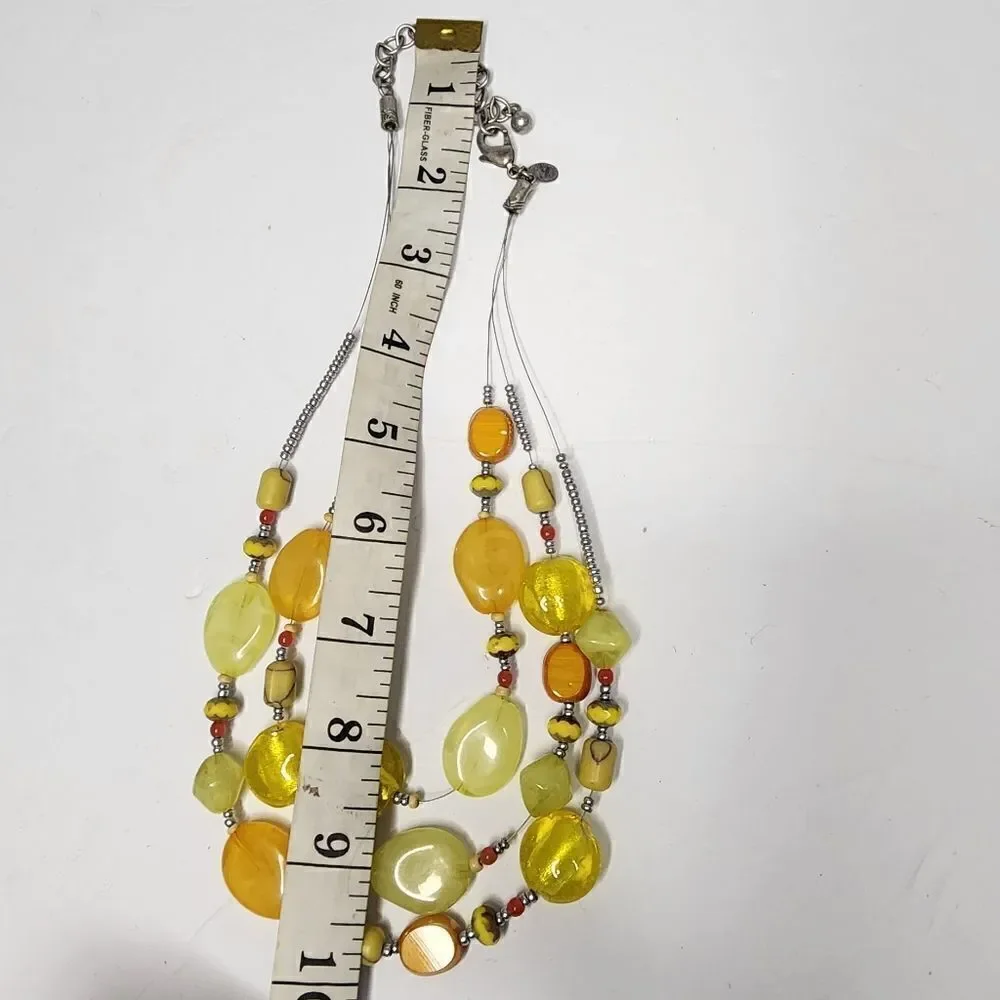 Chico's floating bead necklace colorful yellow boho earthy fun Dressy